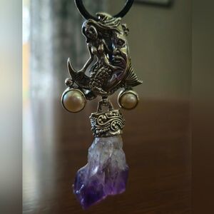 Mermaid Pendant/Brooch- Sterling Silver with Amethyst and Freshwater Pearls